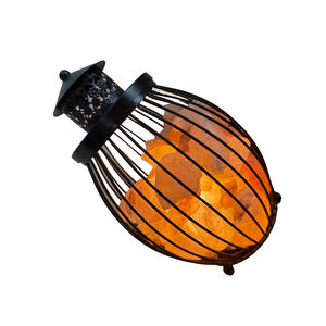 Himalayan Pink Salt Lamp Bowl with Metal Iron Basket Hand Carved Rock <b>Crystal</b> Night Light for Home and office Decor - Product Image 2