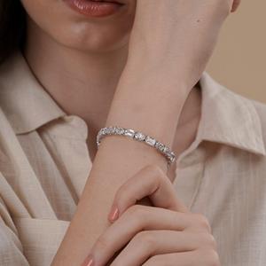 Pulsera de tenis con diamantes de moissanita de corte esmeralda y ovalado para mujer, plata de ley 925, joyería fina, regalo de boda para pareja - Product Image 4