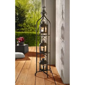 Lanterne de sol vintage en métal noir à 3 niveaux avec lanternes suspendues en verre, grande lanterne d'extérieur pour jardin, patio, allée, porte-bougie décoratif - Product Image 1