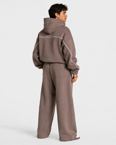 Wholesale Men's Mocha <b>Brown</b> Contrastline Trackshiut Premium Quality Oversized Cotton Fleece Men's Custom Logo Sweatsuit Set OEM - Product Image 2