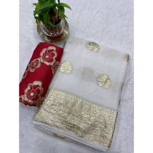 TENDANCE VISCOSE GEORGETTE SAREE AVEC SÉQUENCE TRAVAIL BLOUSE BLANC - Product Image 1