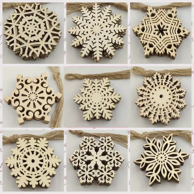 Custom Laser Cut Acrylic Vintage Wood Carving Antique Imitation Customized DIY Wooden Snowflake Ornaments DIY Christmas Tree