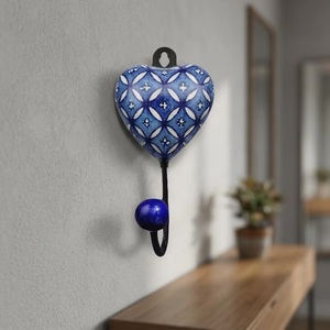 Crochet mural en céramique en forme de cœur, motif bleu, style nordique, crochet simple pour le rangement des vêtements - Product Image 3