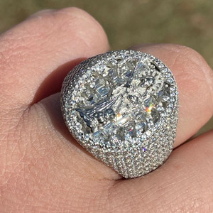 Bague Muerte en Argent 925 Sterling avec Diamants de Laboratoire Tous Iced Out Grim Reaper Bijoux Hip Hop pour Hommes - Product Image 1