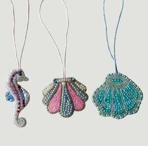 Beaded Sea Life Hanging <b>Ornaments</b> – Seahorse & Shell Design, Hand Embroidered Beadwork Decorative Hanging for Home & Gift - Product Image 2