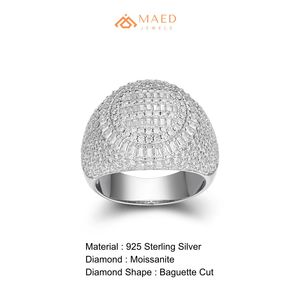 925 Sterling Silver Gold Plated Iced Out Moissanite Hip Hop Baguette Cut Men's Wedding Band <b>Ring</b> - Product Image 6