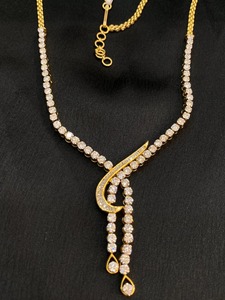 18K Yellow Gold Lab Grown Diamond Swirl Pendant <b>Necklace</b> | Luxury Wedding Crescent Moon Dangling Teardrop <b>Statement</b> <b>Necklace</b> - Product Image 1