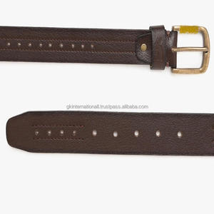 Cinturón informal de cuero hecho a mano duradero para hombre en cuero genuino marrón con hebilla de metal de una sola punta de latón antiguo sólido - Product Image 2