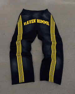 Pantalones a rayas informales y tácticos unisex del fabricante, pantalones de chándal con parche bordado lavado con piedra desteñida al sol para hombres y mujeres - Product Image 1