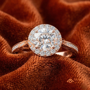 Rose Gold Plated Round Cut Halo Engagement <b>Ring</b> Women Vintage Engraved <b>Split</b> Shank American Diamond CZ Wedding <b>Ring</b> - Product Image 1