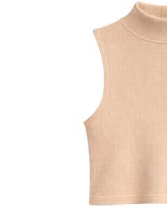 Top Corto Personalizado Beige Acanalado de Cuello Alto Sin Mangas para Mujer, Ajuste Delgado, Elástico, Casual, de Verano, Camiseta sin Mangas, Chaleco Básico de Moda - Product Image 2