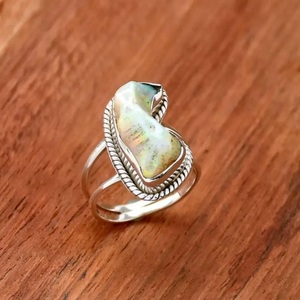 Handmade Raw <b>Opal</b> Double Band <b>Ring</b> 925 Sterling <b>Silver</b> Boho Filigree Statement Jewelry for Women - Product Image 4