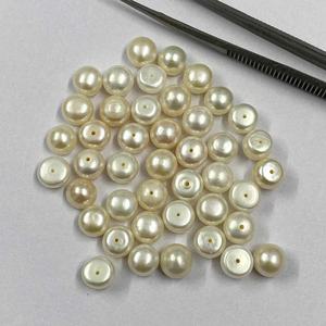 Vente chaude 8mm Véritable Perle Blanche Pierre Ronde Cabochon Demi Percé Pierres Précieuses En Vrac Perles De Culture Fabrication De Bijoux En Vrac En Gros - Product Image 4
