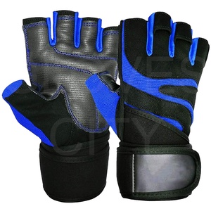 Guantes de gimnasio de medio Dedo de cuero negro y azul marca de ciudad guantes deportivos transpirables de alta resistencia para entrenamiento de Culturismo - Product Image 1