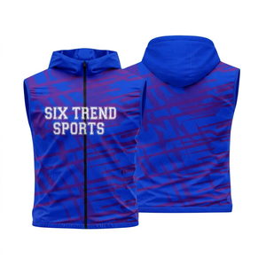 เสื้อกั๊กมีฮู้ดแขนกุดสำหรับผู้ชาย Six Trend Sports ลายพิมพ์เรขาคณิต ซิปด้านหน้า แห้งเร็ว ผ้าถัก ทรงปกติ สไตล์สปอร์ต - Product Image 1