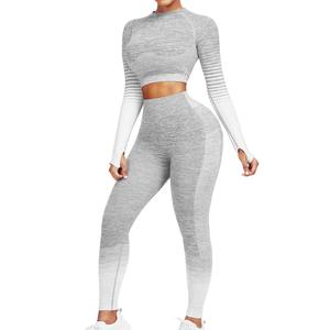 Ensemble de sport pour femmes en deux pièces respirant 100% polyester, veste zippée à manches longues, tenue de sport - Product Image 4