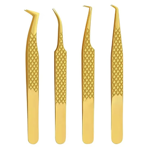 Pinzas para Pestañas Golden Diamond Grip, Caja Personalizada, Marca Privada, Punta de Fibra de Acero Inoxidable, Herramienta para Extensión de Pestañas de Volumen - Product Image 1
