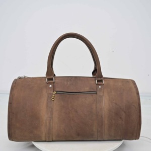Bolsa de Viaje Clásica de Cuero Genuino en Forma de Barril con Cierre de Cremallera y Asa Redonda Unisex - Product Image 5