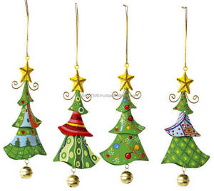 Décorations de Noël rustiques et festives très vendues, ornements en métal de haute qualité faits à la main en forme de cloche suspendue, ruban de couleur pleine - Product Image 2