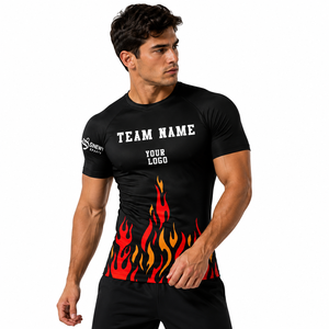 เสื้อรัดกล้ามเนื้อสำหรับนักมวยปล้ำชาย SINEWY SPORTS ลายเปลวไฟสีดำ พิมพ์ลายแบบ Sublimation ผ้าโพลีเอสเตอร์ยืดหยุ่น แห้งเร็ว - Product Image 1