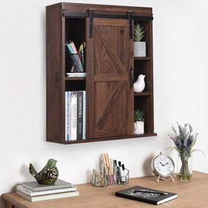 Wall Mounted Wooden Bathroom <b>Cabinet</b> <b>Rustic</b> Farmhouse Style 3 Shelf Storage with Metal Handle and Open Display - Product Image 3