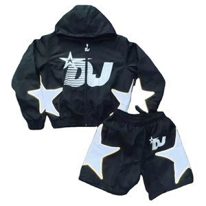 เสื้อแจ็คเก็ตวินด์เบรกเกอร์แบบสองชิ้นพิมพ์ลายปักโลโก้ 3 มิติ แบบกำหนดเอง พร้อมซิป ผ้าไนลอน โพลีเอสเตอร์ แต่งผ้าแบบแพทช์เวิร์ค สไตล์สตรีทแวร์สำหรับเล่นเกม - Product Image 3