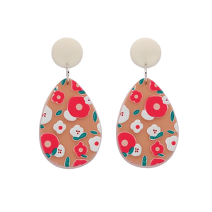 Orecchini pendenti alla moda con motivo floreale a goccia, design rosa, rosso e bianco, gioielli di tendenza, accessori da donna - Product Image 1