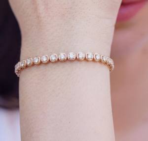 Pulsera de tenis clásica de plata con diamantes cultivados en laboratorio de talla brillante engastados en bisel, para mujer, regalo para fiesta, compromiso, aniversario, brillante - Product Image 1