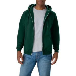 Sweat-shirt à capuche zippé vert pour homme, coupe classique, en polaire, couleur unie, pour l'automne - Product Image 1