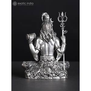 Petite Sculpture de Lord Shiva Superfine à quatre bras en laiton plaqué argent Pose assise - Product Image 4