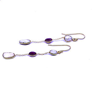 Bijoux de mariage en argent sterling 925 plaqué or, perle baroque, pierre précieuse tourmaline, boucles d'oreilles pour femmes - Product Image 2