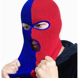 Balaclava en polyester respirant et imperméable à rayures rouges et noires, masque intégral pour une utilisation en extérieur en hiver, taille adulte unisexe 56-58 cm - Product Image 5