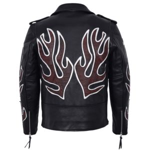 Custom 100% Genuine Cow Hide Leather <b>Biker</b> <b>Jacket</b> Men’s BRANDO Rocker Motorcycle Flame Waxed Leather <b>Jacket</b> Cross Zip OEM/ODM - Product Image 3