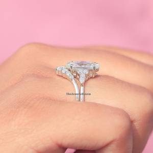 Marquise Moissanite Engagement Ring Set White 925 Sterling Silver Marquise Cut <b>Stone</b> White Diamond Cz Adjustable Classic Bridal - Product Image 3