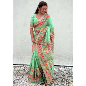 ชุดราตรีผ้าไหมแคชเมียร์พิสตาปาชมินา ปักลายด้วยด้ายซารี แบรนด์อีลิท วีฟส์ - Product Image 1