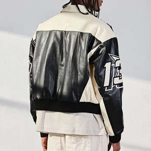 เสื้อแจ็คเก็ตหนัง PU สำหรับผู้ชาย สไตล์นักขี่มอเตอร์ไซค์  งานปักลายแบบกำหนดเอง  ทรงครอป สตรีทแวร์  เหมาะสำหรับการแข่งรถ - Product Image 2