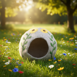 Nouvelle maison pour chien en feutre de laine faite à la main en forme de tournesol pour l'ami félin, un abri confortable et écologique - Product Image 3
