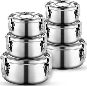 Ensemble de boîtes alimentaires rondes en acier inoxydable, hermétiques, avec fermeture à clip, anti-fuite, pour garder les aliments frais, boîte à bento pour la cuisine - Product Image 1