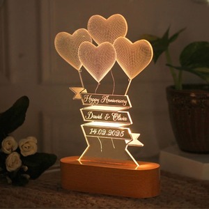 Lampe LED 3D Illusion Personnalisée Blanc Chaud avec Base en Bois pour Nuit Romantique et Anniversaire - Vente en Gros - Product Image 5