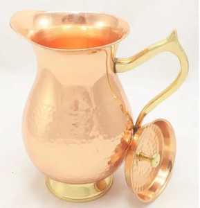 Tall Hammered Pure Copper Pitcher with Brass Handle Handcrafted Ayurvedic Health Water <b>Jug</b> for Hotel Restaurant Tableware 1.5L - Product Image 6