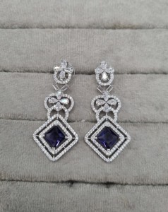 Princess Cut Stone Studded Micro Pave American <b>Diamond</b> Border Dangle <b>Earrings</b> For Party Wear Square Shape AD <b>Earrings</b> Wholesaler - Product Image 5