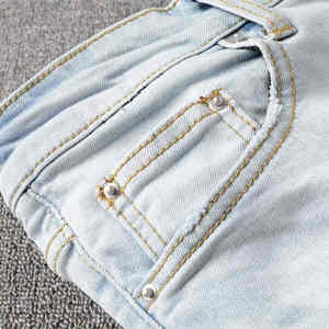 Pantalon en jean déchiré pour homme, coupe droite, taille haute, décontracté, style streetwear, avec plusieurs poches latérales, extensible, grandes tailles - Grande Vente - Product Image 6