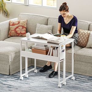 "Adjustable Angle White MDF <b>Folding</b> Computer <b>Desk</b> with Storage Shelf & Wheels for Home Office" - Product Image 2