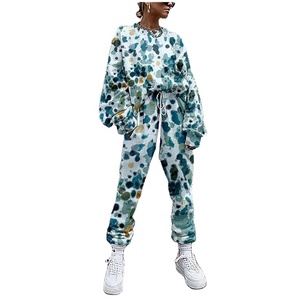 Wholesale <b>Tie</b> <b>Dye</b> Women's Tracksuit Drawstring Long Sleeve 2 Piece <b>Set</b> High Waist Running Suit 2021 Autumn Casual <b>Sets</b> Sweatsuit - Product Image 2