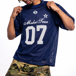 Jersey de Fútbol Americano Azul Marino de Lujo Personalizado de Fábrica, Estilo Urbano, Oversize, Tejido Comprimido de 220g, Ecológico, para Fútbol - Product Image 1