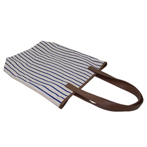 Stylish Girls' 12 Oz Natural <b>Canvas</b> <b>Tote</b> Bag All-Over Stripe Print Pattern PU Trimmed Handle Fashionable Top Shopping - Product Image 5