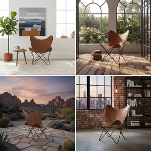 Fauteuil papillon de luxe en cuir véritable fait main avec structure métallique, fauteuil d'appoint moderne pour salon et bureau à domicile - Product Image 5