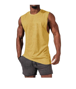 Camiseta sin mangas para gimnasio de hombre, talla grande, personalizada, color liso, ajuste holgado, cuello redondo, para entrenamiento, transpirable, de secado rápido, 100% algodón - Product Image 1