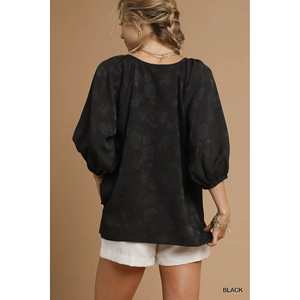 Umgee เสื้อผู้หญิงผ้าซาตินแจ็คการ์ดแขนบอลลูน - Product Image 2