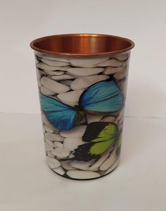 Luxury Pure Copper Tumbler – Vintage Peacock & Floral Printed Drinking Glass Decorative Ayurvedic Copper <b>Drinkware</b> for Wellness - Product Image 2